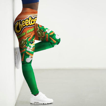 Sport Leggings Women 3D Snacks Print Tights Yoga Pants Gym Legins