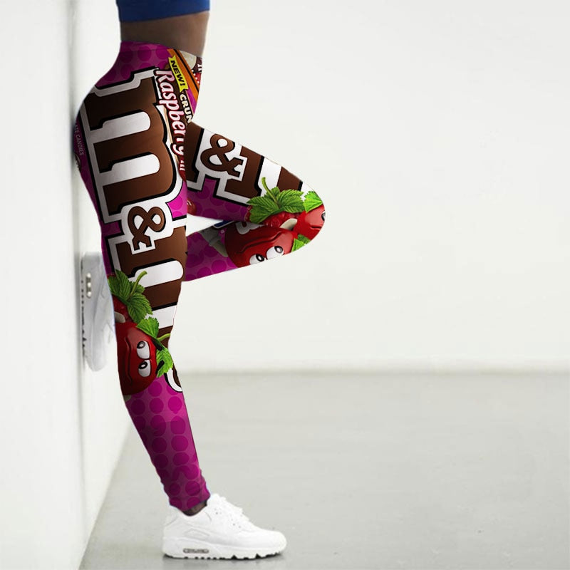 Sport Leggings Women 3D Snacks Print Tights Yoga Pants Gym Legins