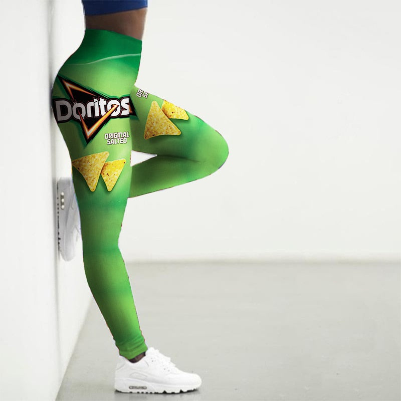 Sport Leggings Women 3D Snacks Print Tights Yoga Pants Gym Legins