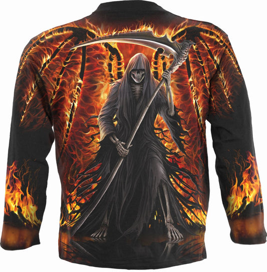 FLAMING DEATH - Allover Longsleeve T-Shirt Black