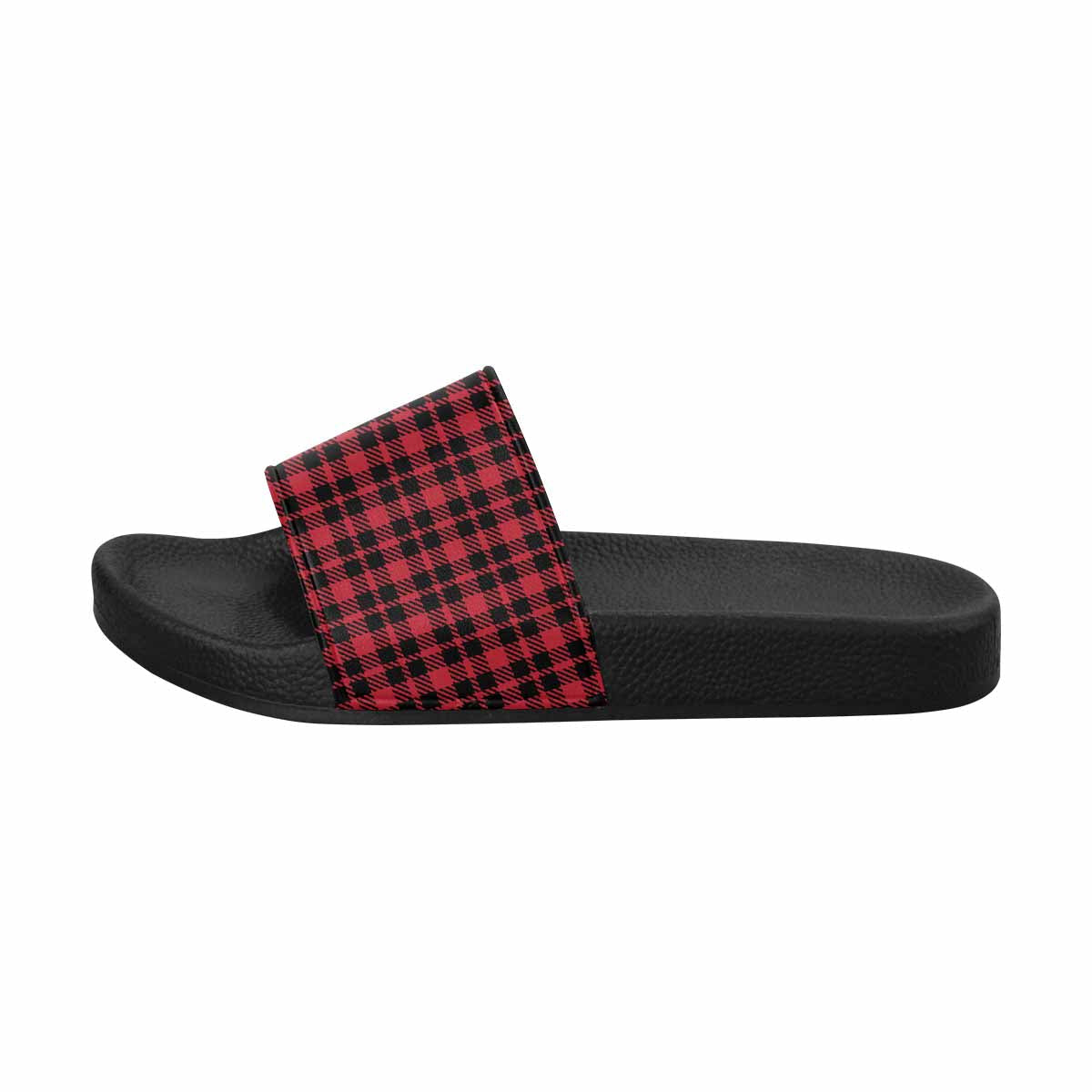 Mens Slide Sandals,      Buffalo Plaid Red And Black