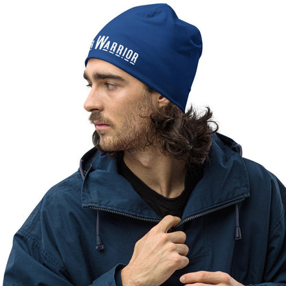 Beanie Hat - Blue Slouchy Beanie Prayer Warrior Print Men/women