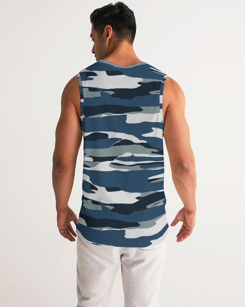 Mens Tank Top / Camo Blue And Grey Sports Shirt
