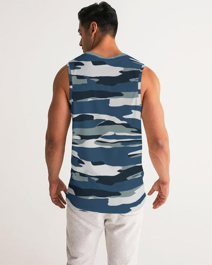 Mens Tank Top / Camo Blue And Grey Sports Shirt