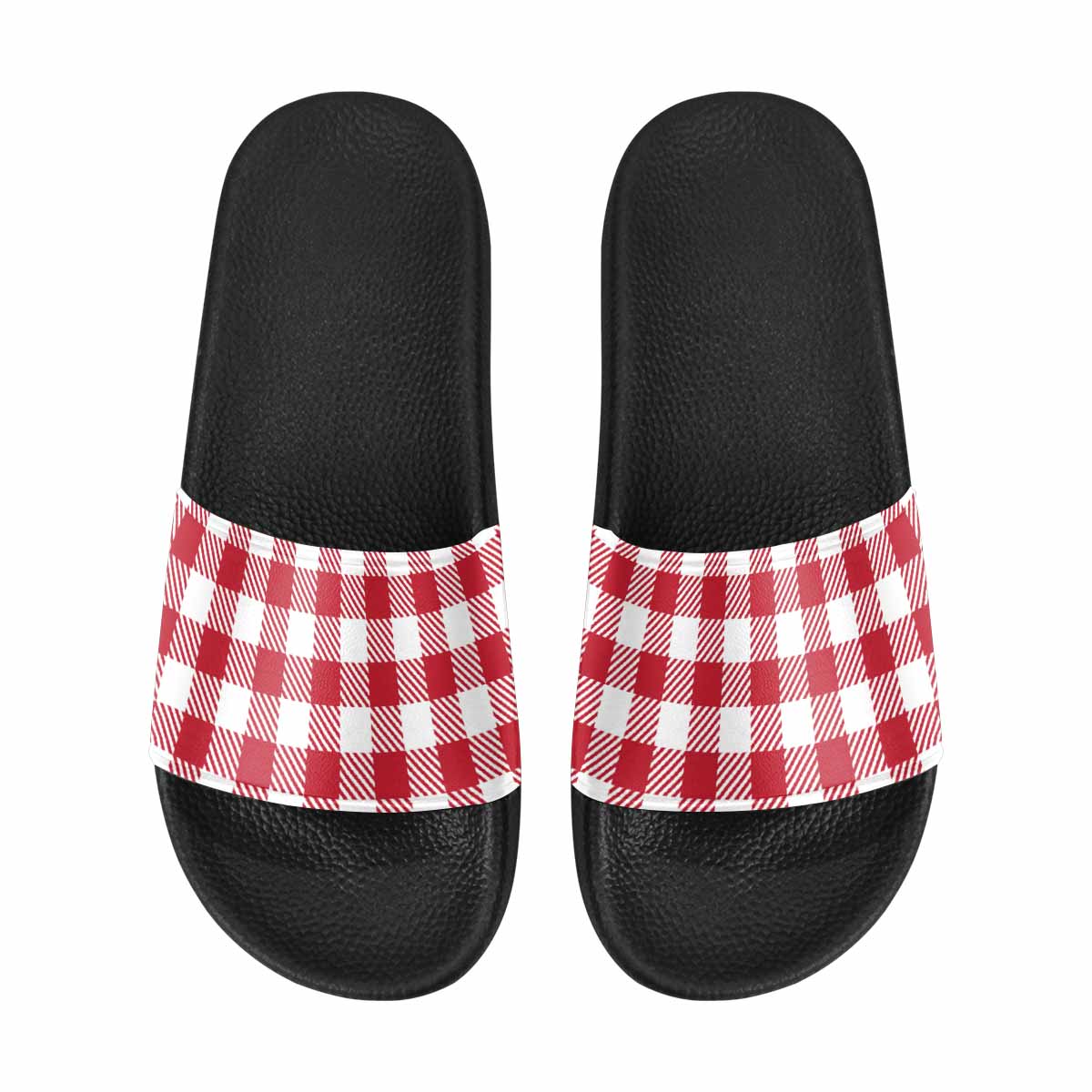 Mens Slide Sandals,      Buffalo Plaid Red And White