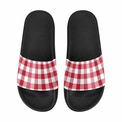 Mens Slide Sandals,      Buffalo Plaid Red And White