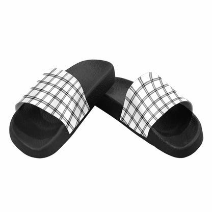 Mens Slide Sandals,      Buffalo Plaid Black And White