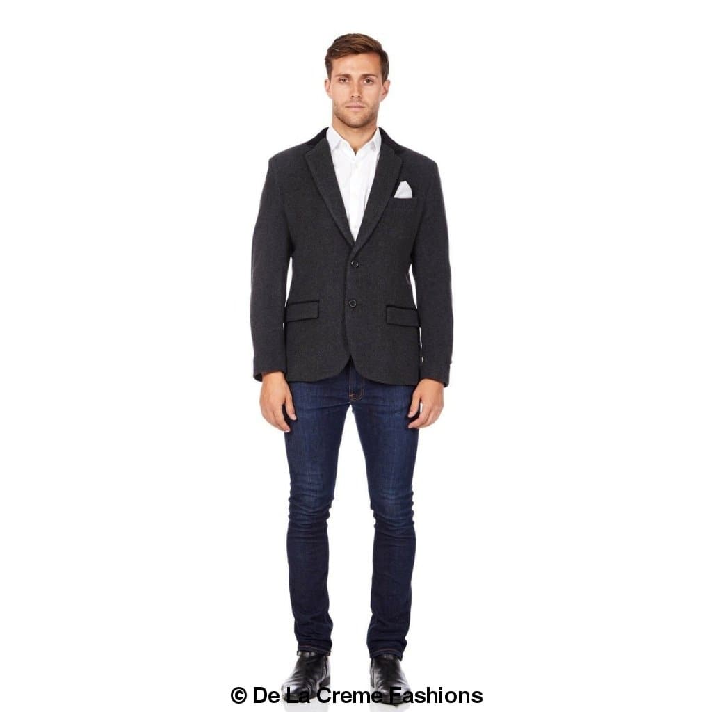 De La Creme MAN - Mens Luxury Wool Blend Jacket Velvet Trim