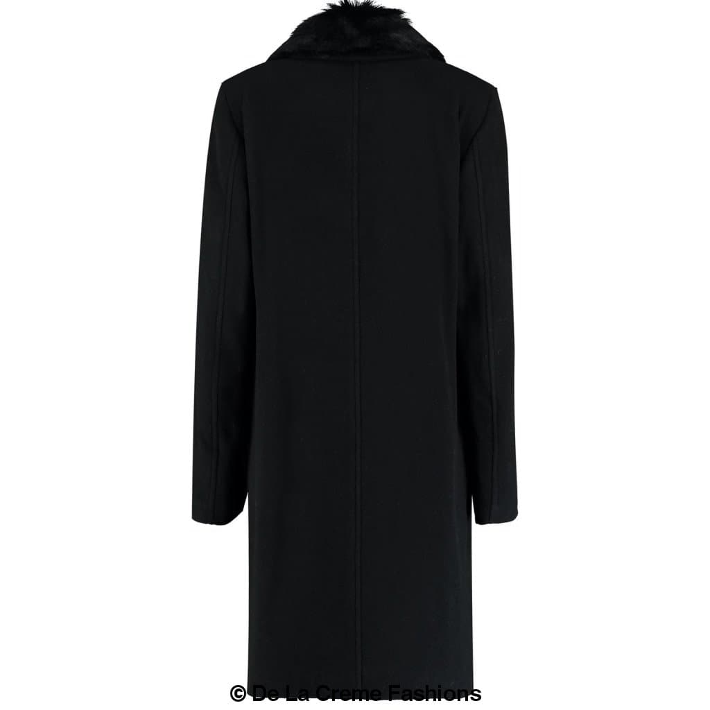 Mens Wool Mix Overcoat With Faux Fur Collar