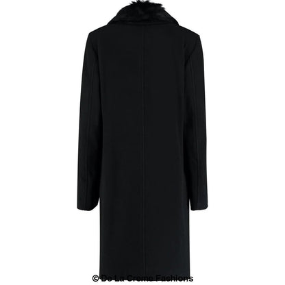 Mens Wool Mix Overcoat With Faux Fur Collar