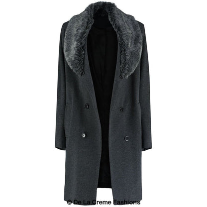 Mens Wool Mix Overcoat With Faux Fur Collar