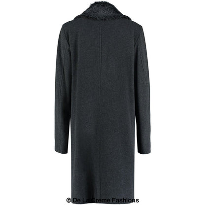 Mens Wool Mix Overcoat With Faux Fur Collar