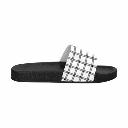 Mens Slide Sandals,      Buffalo Plaid Black And White