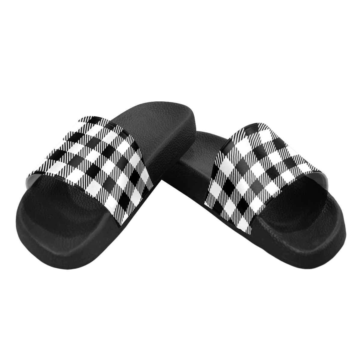 Mens Slide Sandals,      Buffalo Plaid Black And White
