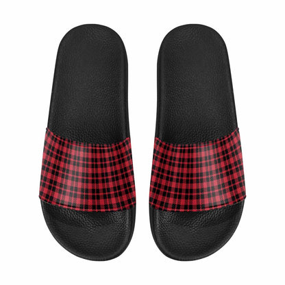 Mens Slide Sandals,      Buffalo Plaid Red And Black