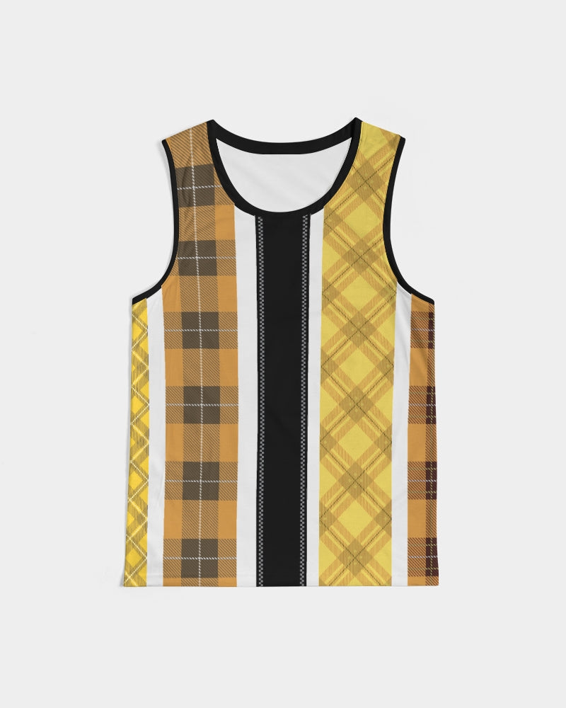 Mens Tank Top / Yellow And Black Tartan Style Sports Top
