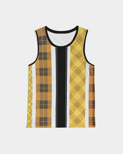 Mens Tank Top / Yellow And Black Tartan Style Sports Top