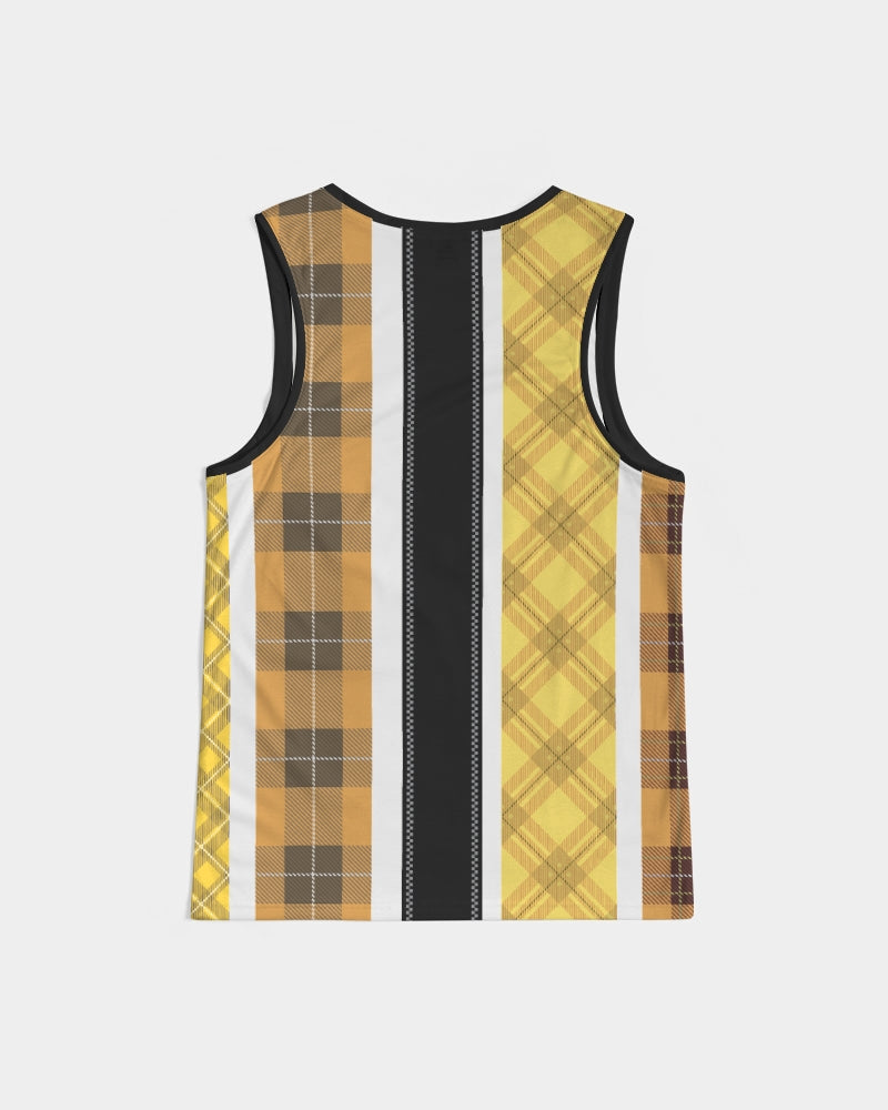 Mens Tank Top / Yellow And Black Tartan Style Sports Top