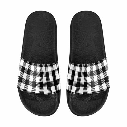 Mens Slide Sandals,      Buffalo Plaid Black And White