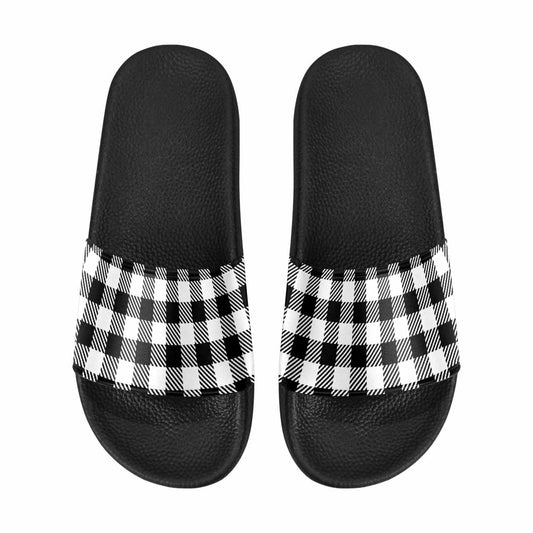 Mens Slide Sandals,      Buffalo Plaid Black And White