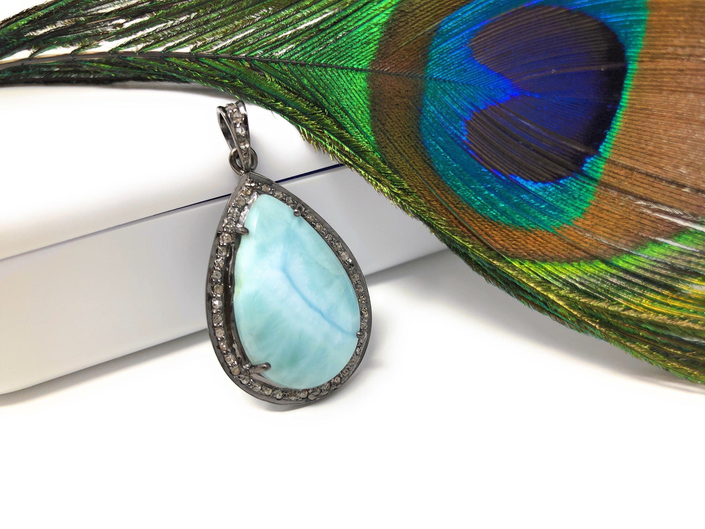 Larimar Pendant, Gemstone Pendant, Silver Pendant, Natural Larimar,