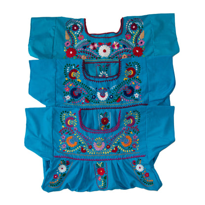 Blue Vintage Dress with Hand embroidered Flowers
