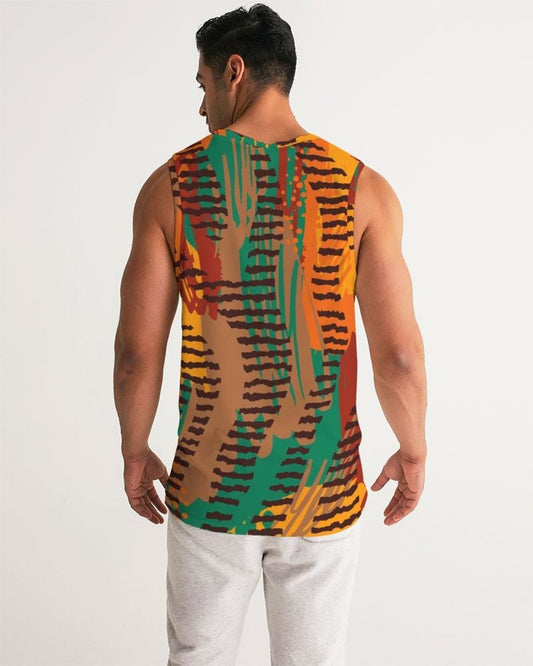 Mens Tank Top, Orange And Brown Tie Dye Pattern Sports Top