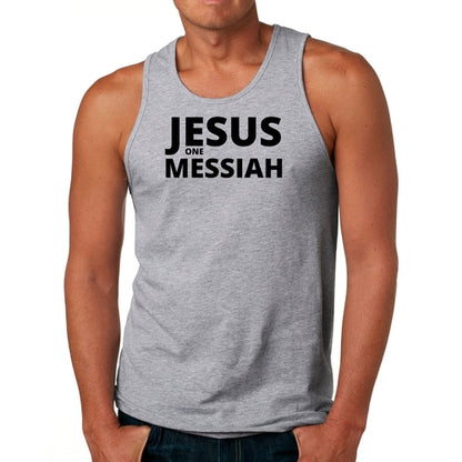 Mens Tank Top Fitness Shirt Jesus One Messiah Black Illustration