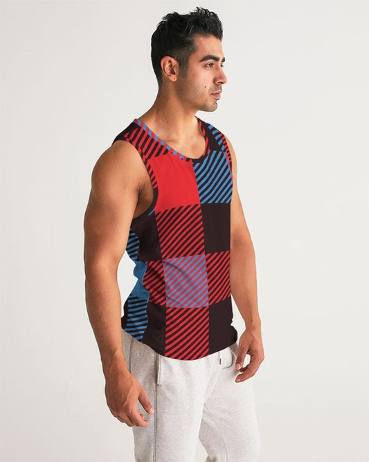 Mens Tank Top, Multicolor Flannel Pattern Sports Top