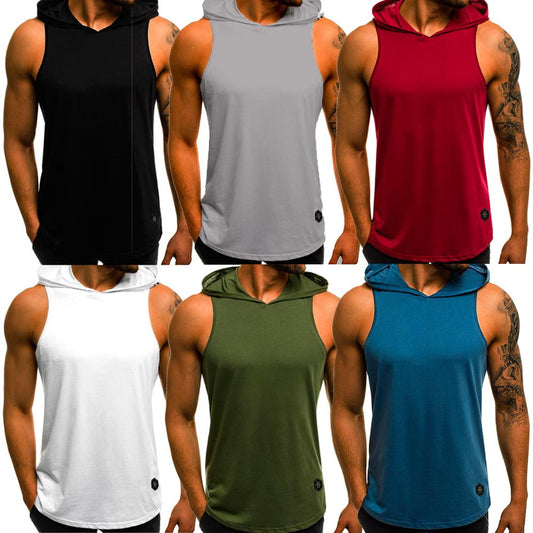 Mens Gym Singlet Bodybuilding Hoodie Tank Top Vest Sleeveless Fitness