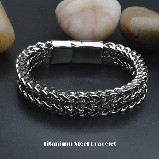 Mens Punk Pulseras Titanium Steel Bracelet Double Carinate Wristbands