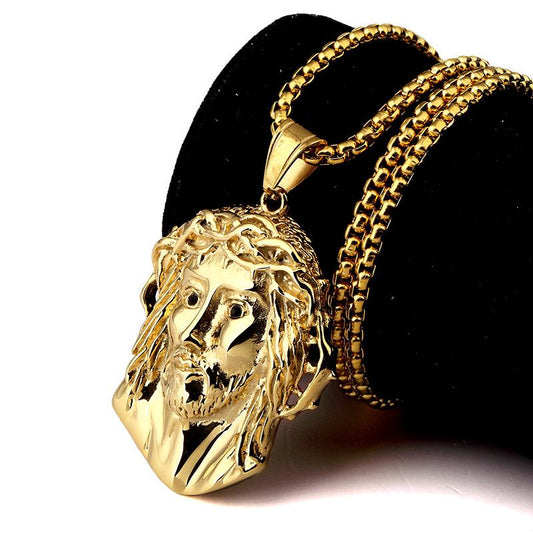 High quality 18K Gold Plated mens Hip hop Jesus head Face Rhinestone