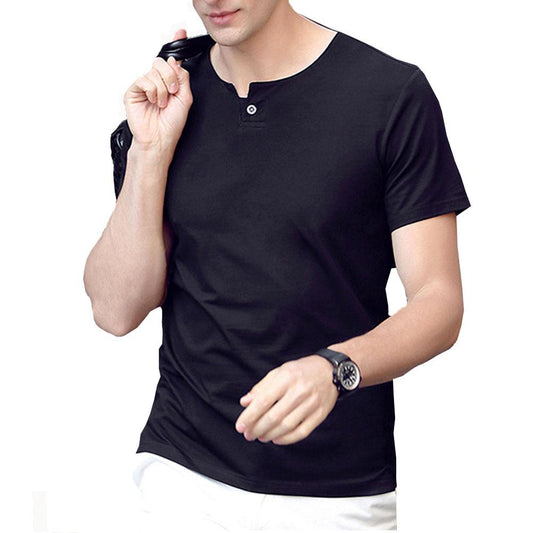 Mens Summer Designer Tshirts Short Sleeved Single Button Design Solid