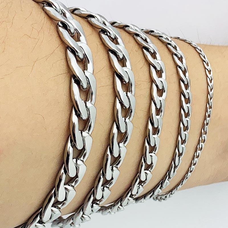 Man Curb Cuban Link Chain Bracelet Stainless Steel Mens Womens