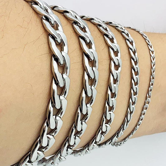 Man Curb Cuban Link Chain Bracelet Stainless Steel Mens Womens