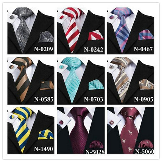 Mens Necktie High Qulity 9 style Stripe 100% Silk Handkerchief Weeding