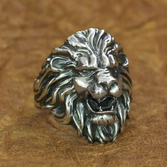 925 Sterling Silver King of Lion Ring Mens Biker Rock Punk Ring TA191