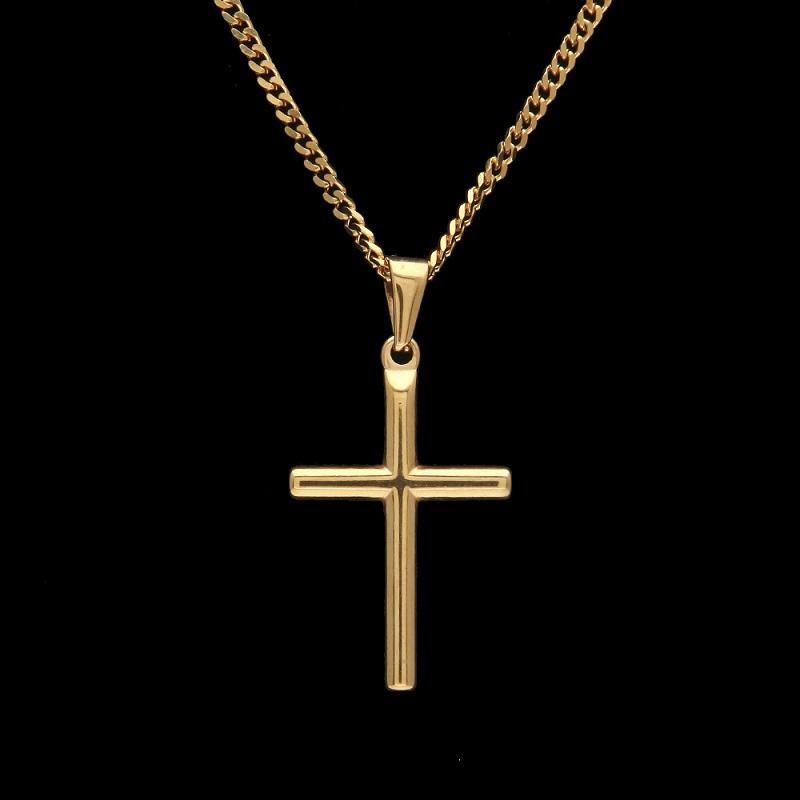 Mens Stainless Steel Cross Pendant Necklace Gold Sweater Chain Fashion