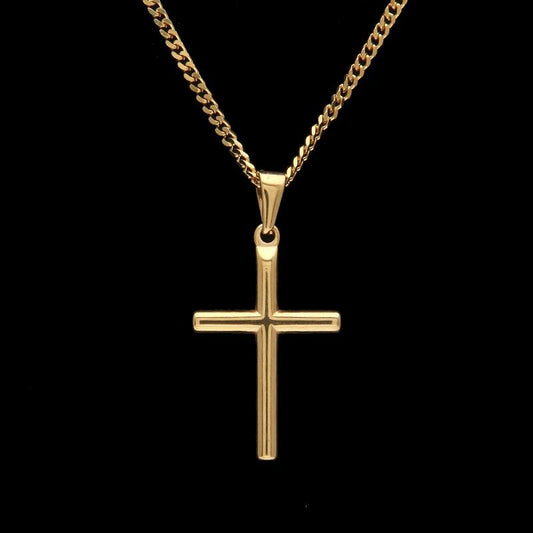 Mens Stainless Steel Cross Pendant Necklace Gold Sweater Chain Fashion