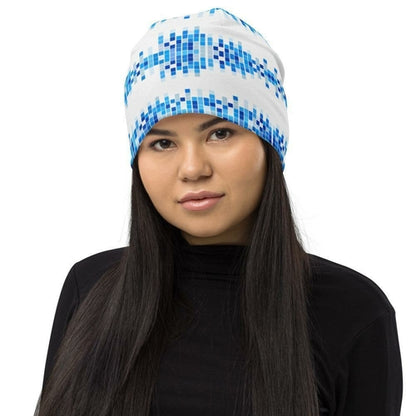 Beanie Hat - Blue & White Square Style Slouchy Beanie Men/women